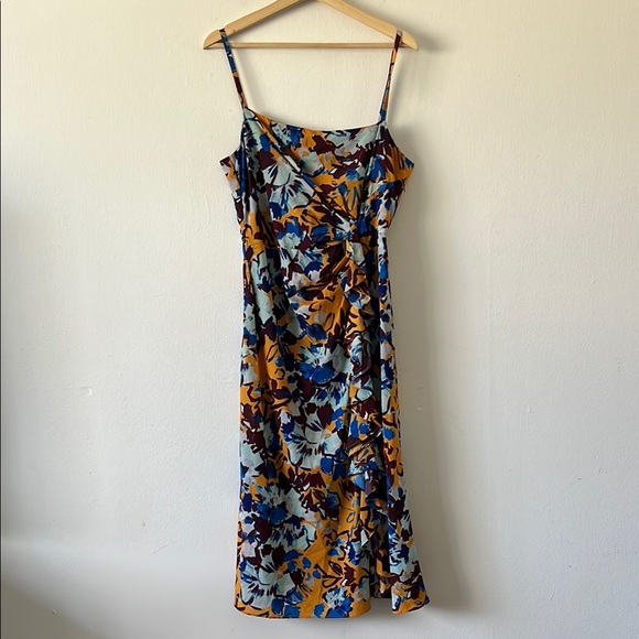 Prabal Gurung x RTR‎ Ochre Floral Side Ruffle Dress Sleeveless Midi size 12 - Picture 4 of 12